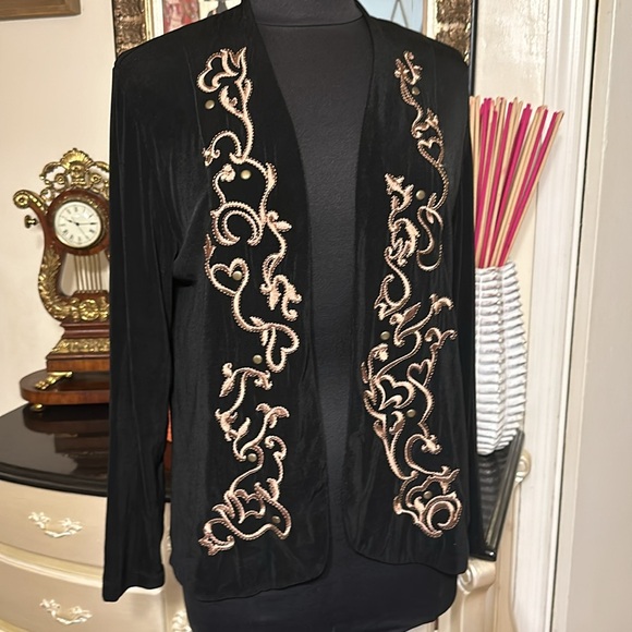 CHICO’S TRAVELERS WOMEN BEAUTIFUL 😍 EMBROIDERED OPEN FRONT CARDIGAN STRETCHY - Picture 10 of 16